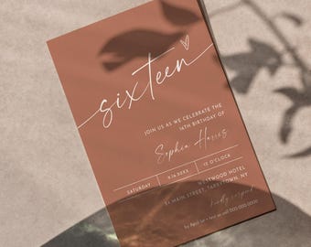 16th Birthday Invite, Boho Birthday Party Invitation, Photo Sweet Sixteen Birthday Card, Editable, Instant, Digital, Templett #0034T-142BD