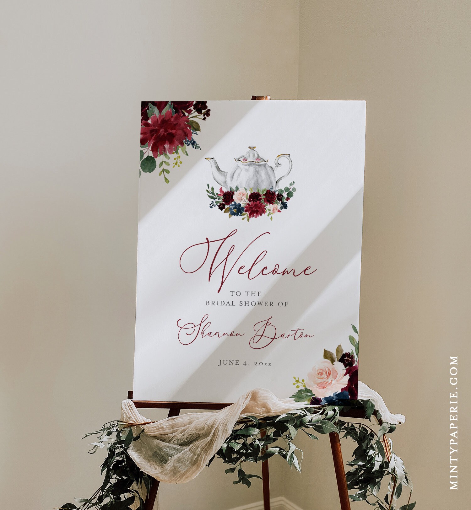 Tea Party Welcome Sign Template Printable Bridal Tea Shower Welcome 