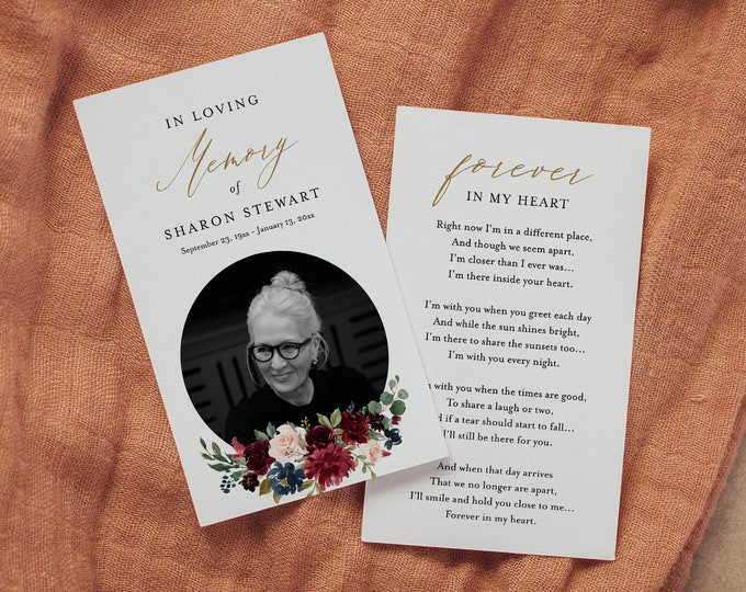 Funeral Prayer Card Template, Floral Memorial Prayer Card, Prayer Poem, Obituary, 100% Editable, Instant Download, Templett 062-105FPC