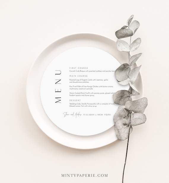 Round minimalist menu template, printable modern u0026 simple wedding ...