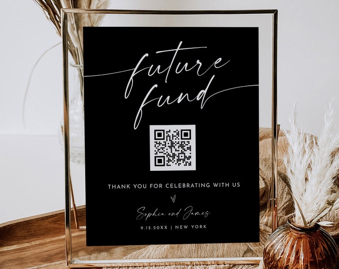 Future Fund Sign, Venmo Honeymoon Fund, Wishing Well, Wedding Cash Gift, Classic Black, Editable Template, Instant, Templett 8x10 #0034B-28S