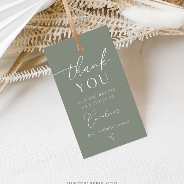 Sage Green Favor Tag, Bohemian Baby / Bridal Shower, Boho Wedding, Editable Thank You Tag Template, Instant Download, Templett #029-217FT