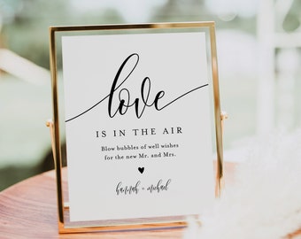 Bubble Send Off Sign, Printable Minimalist Wedding Bubbles Station, Love is in Air, Editable Template, Instant Download, Templett #008-60S