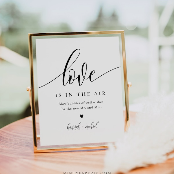 Bubble Send Off Sign, Printable Minimalist Wedding Bubbles Station, Love is in Air, Editable Template, Instant Download, Templett #008-60S