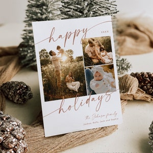 Boho Photo Holiday Card Template, Bohemian Christmas Card, Terracotta, Editable, Add Photo, Instant Download, Templett, 5x7 #0034T-161HP