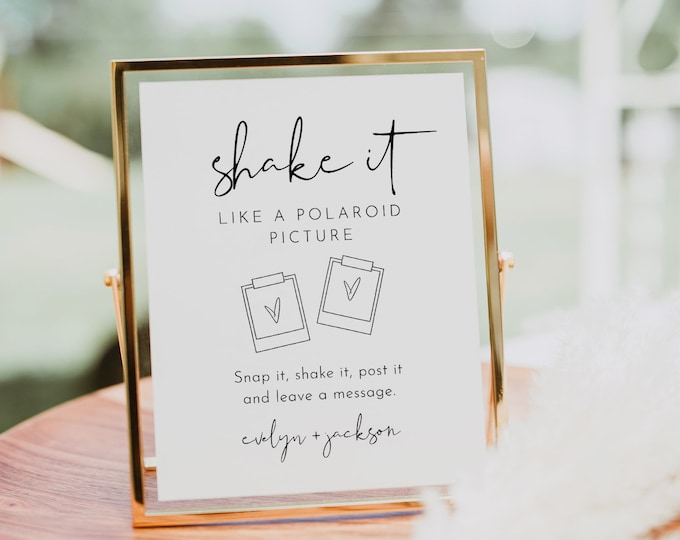 Shake It Like a Polaroid Picture, Photo Guest Book Sign, Modern Wedding, Editable Template, Minimalist, Instant, Templett 8x10 #0031-72S