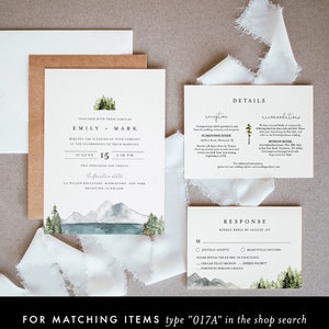 Lake Wedding Invitation Set, Lakeside, Mountain, Woodland Pine, Rustic Wedding, Editable Template, Instant Download, Templett 017A image 8