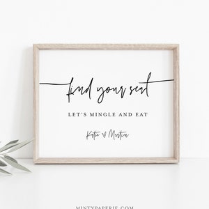 Find Your Seat Sign, Let's Mingle and Eat, Printable Minimalist Wedding Sign, Editable Template, Instant Download, Templett, 8x10 #0009-43S