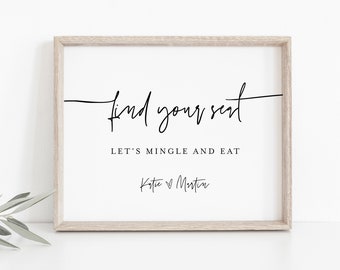 Find Your Seat Sign, Let's Mingle and Eat, Printable Minimalist Wedding Sign, Editable Template, Instant Download, Templett, 8x10 #0009-43S