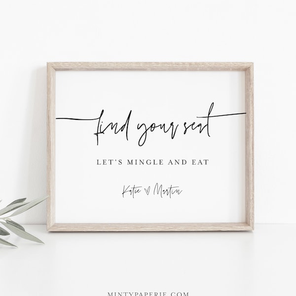 Find Your Seat Sign, Let's Mingle and Eat, Printable Minimalist Wedding Sign, Editable Template, Instant Download, Templett, 8x10 #0009-43S