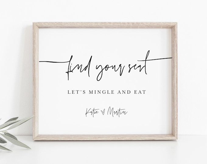 Find Your Seat Sign, Let's Mingle and Eat, Printable Minimalist Wedding Sign, Editable Template, Instant Download, Templett, 8x10 #0009-43S