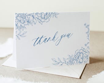 French Toile Thank You, Chinoiserie Bridal / Baby Shower, Flat & Folded Card, Editable Template, Instant Download, Templett #0062-242TYC