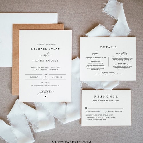 Invitación de boda minimalista, descarga instantánea, moderna, sencilla, elegante, plantilla editable, invitación, RSVP, detalles, Templett #008C