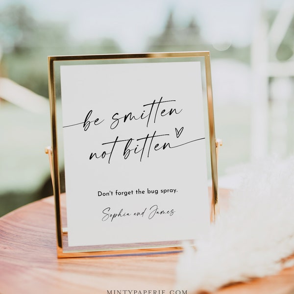 Bug Spray Sign, Minimalist Outdoor Wedding Ceremony, Be Smitten Not Bitten, 100% Editable Template, Instant Download, Templett #0034W-71S