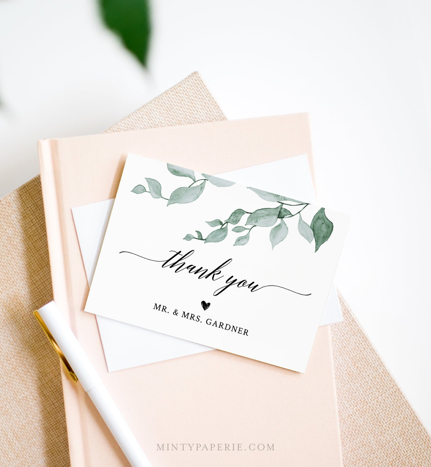 Greenery Thank You Note Card Template Folded Wedding Or Bridal Shower Thank You Card 100 Editable Text Instant Download Diy 019 117tyc