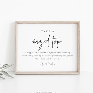 Kippot Sign Template, Printable Minimalist Kippah Sign, Jewish Wedding Yarmulke Basket, Mazel Top, Bar Mitzvah, Templett #0009-70S