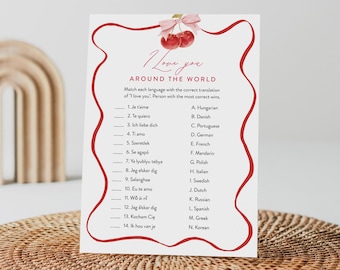 I love You Around the World, Bridal Shower Game Template, Cherry Couples Shower Game, Editable Template, Instant Download #0056-23BRG