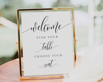 Find Your Seat Sign, Find a Table, Choose Seat, Printable Minimalist Wedding Sign, Editable Template, Instant, Templett, 8x10 #008-67S