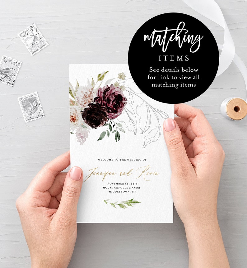 Moody Florals Wedding Invitation Suite Template, 100% Editable Text, Romantic Purple Boho, Invite, RSVP & Detail, INSTANT DOWNLOAD 074A image 6