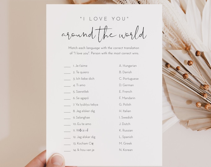 I love You Around the World, Bridal Shower Game Template, Minimalist Couples Shower Game, Editable Template, Instant Download #0031-23BRG