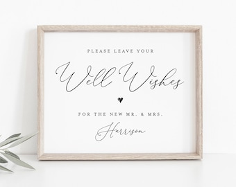 Well Wishes Sign Template, Guest Book Printable, INSTANT DOWNLOAD, 100% Editable, Custom Leave Your Wishes Wedding Sign, Templett #CHM-07