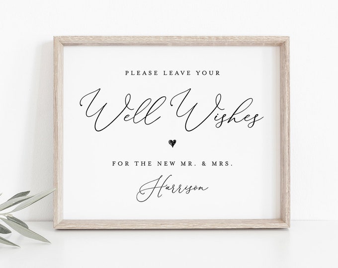 Well Wishes Sign Template, Guest Book Printable, INSTANT DOWNLOAD, 100% Editable, Custom Leave Your Wishes Wedding Sign, Templett #CHM-07