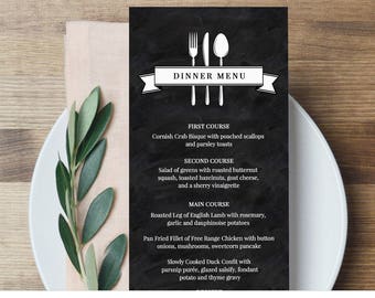 Printable Menu Card Template, Wedding Dinner Menu, Instant Download, Fully Editable Menu Card, Chalkboard Wedding, Digital, DIY #NC-104WM