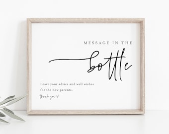 Message in a Bottle Sign, Minimalist Baby Shower, Advice and Well Wishes, 100% Editable Template, Instant Download, Templett  #0009-18S