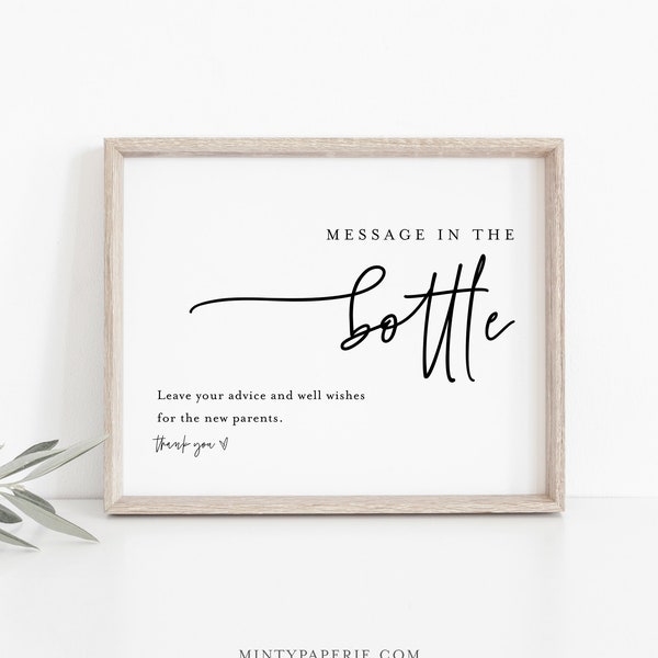 Message in a Bottle Sign, Minimalist Baby Shower, Advice and Well Wishes, 100% Editable Template, Instant Download, Templett  #0009-18S