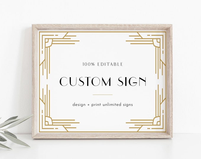 Art Deco Custom Sign Template, Minimal Retro Wedding or Bridal Shower Table Sign, Create Any Sign, Templett, 5x7, 8x10 #0021-186CS