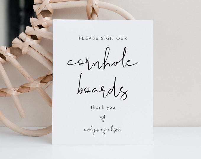 Cornhole Board Guestbook Sign, Sign Our Cornhole, Editable Template, Guest Book Alternative, Modern Wedding Table Sign, Templett #0031-47S