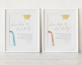 How Big Is Her Belly Game, Boho Rainbow Baby Shower Sign, Ribbon, Gender Neutral, Editable Template, Printable, Instant, Templett 0055-26BAG