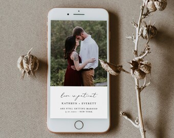 Postponed Wedding Date, Love is Patient, Change of Plans, Digital Announcement, 100% Editable, INSTANT DOWNLOAD, Templett #045-113PA