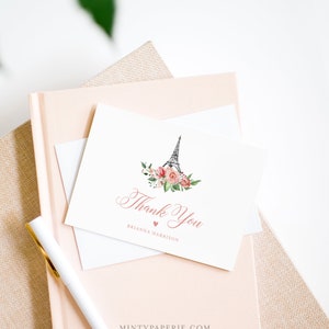 Paris Thank You Note Card Template, Editable Wedding / Bridal Shower ...