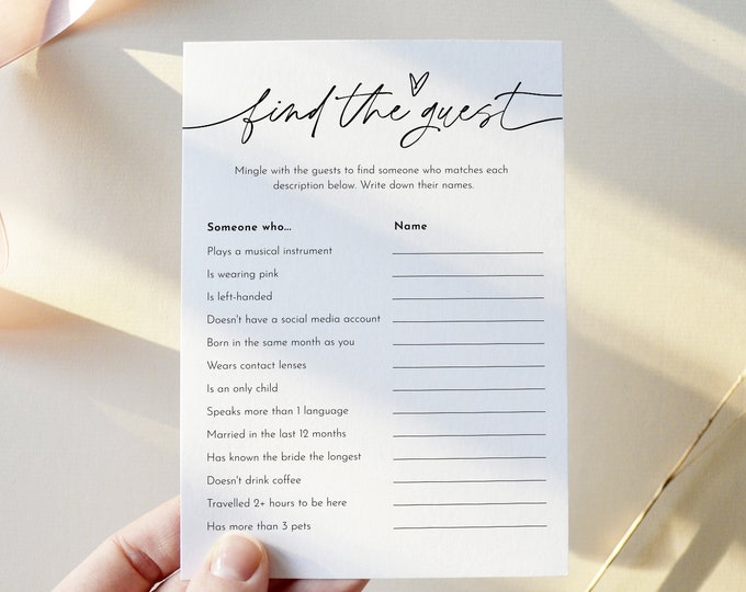 Find the Guest Bridal or Baby Shower Game, Icebreaker Game, Editable Template, Personalize Text, Instant Download, Templett #0032-38BRG