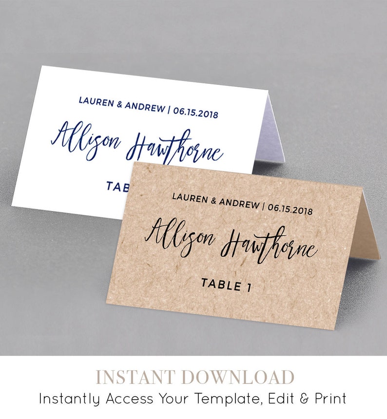 Wedding Place Card Template, Table Number, Name Card, Seating Card, Printable File, Instant Download, 100% Editable, Digital, DIY 018-101PC image 1