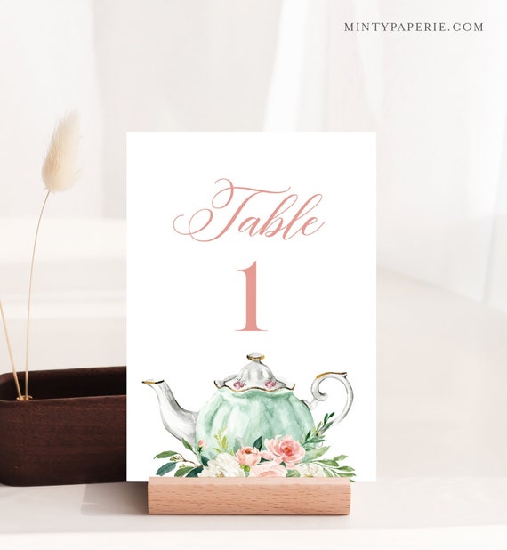 Tea Party Table Number Card Template Teapot Wedding Table - Etsy