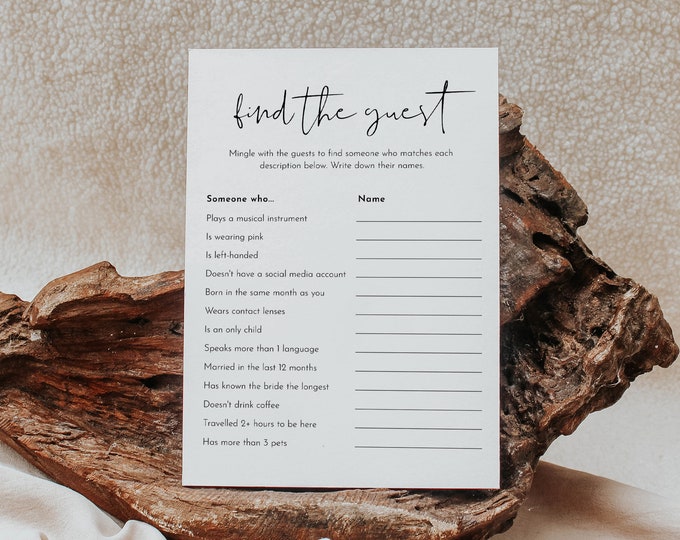 Find the Guest Bridal or Baby Shower Game, Icebreaker Game, Editable Template, Personalize Text, Instant Download, Templett #0031-35BRG