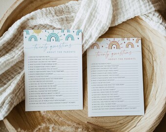 20 Questions About the Parents, Twenty Questions Game, Rainbow Baby Shower, Editable Text, Instant Download, Templett, 5x7 #0055-41BAG