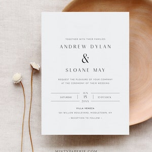 Elegant Wedding Invitation Set, Minimal, Modern, Simple, Traditional, 100% Editable Template, Includes Invite, RSVP, Detail, Templett #0026B