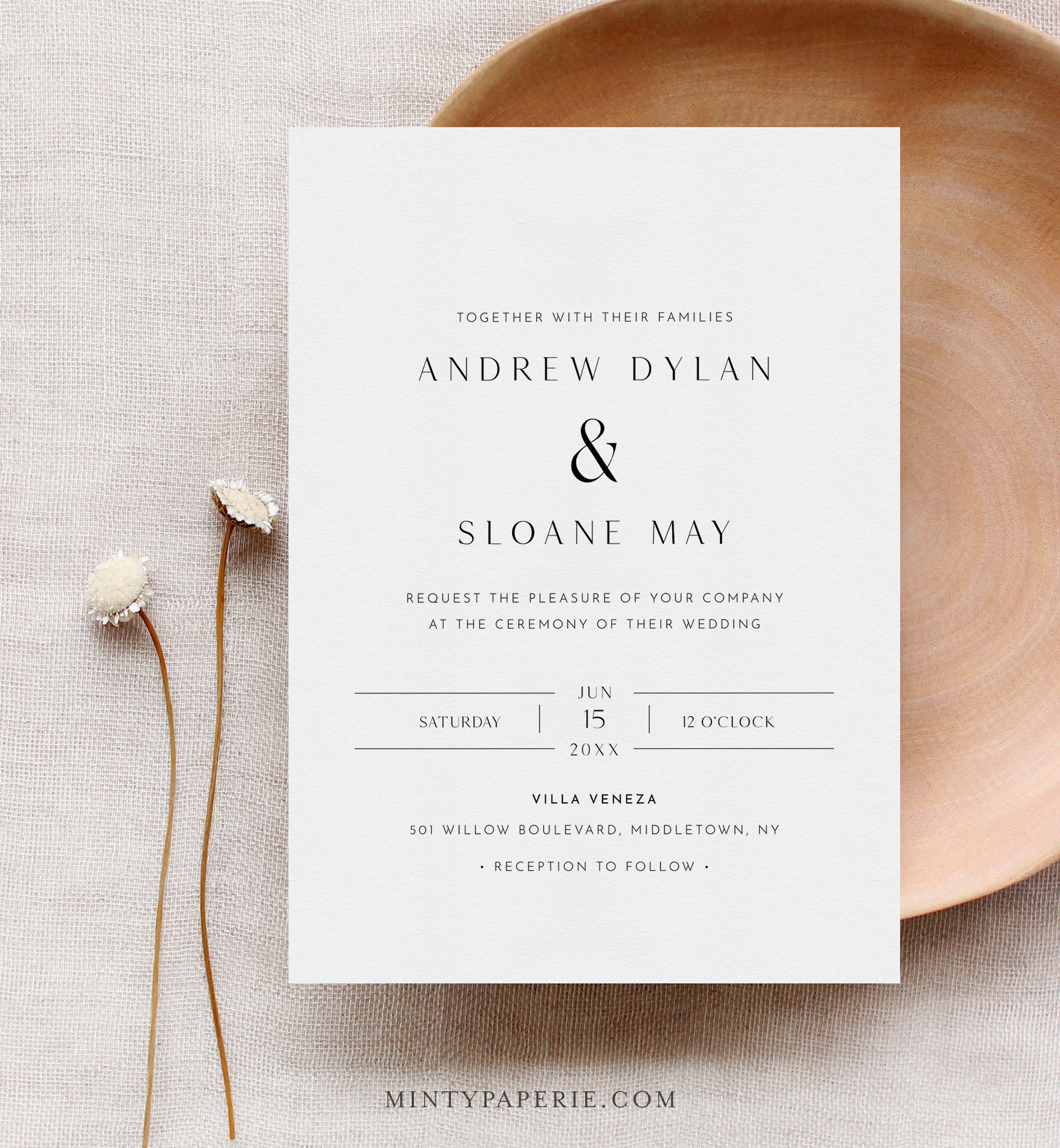 Gold Elegant Wedding Invitation Editable Minimalist Wedding 