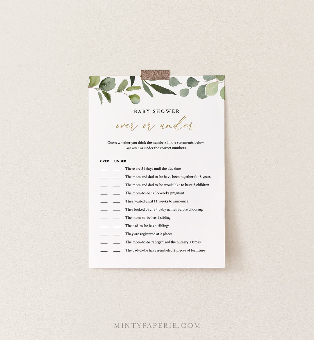 Over or Under Baby Shower Game, 100% Editable Text, Printable Baby ...