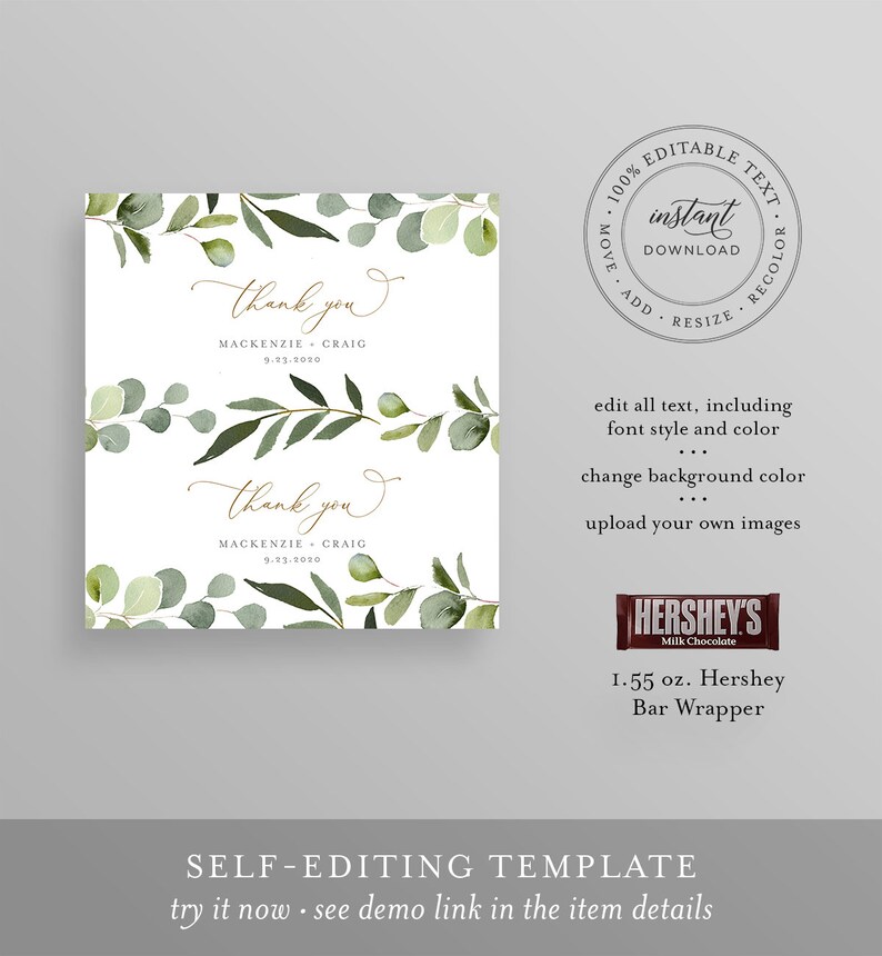Greenery Chocolate Bar Wrapper Template Printable Wedding Etsy