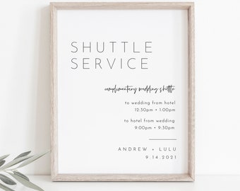 Shuttle Service Hochzeit Schild, minimalistisches Transport Schild, Trolley, bearbeitbare Vorlage, druckbar, Sofort Download, Templett 8x10 #094-22S