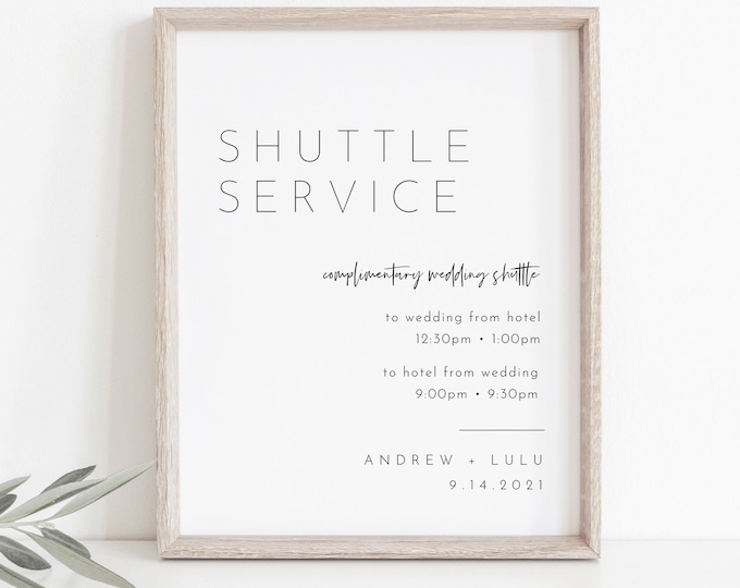 Shuttle Service Wedding Sign, Minimalist Transportation Sign, Trolly, Editable Template, Printable, Instant Download, Templett 8x10 #094-22S