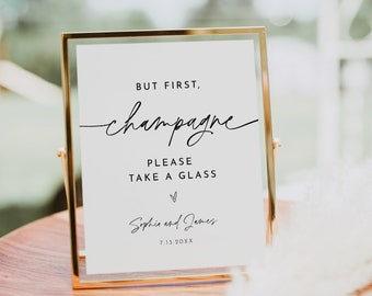 Wedding Champagne Sign, Minimalist Wedding Champagne Toast, Sparking Wine, Bar Sign, Editable Template, Instant Download, Templett #0032-42S