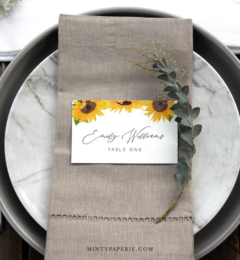 Sunflower Place Card Template Printable Fall Wedding Escort - Etsy