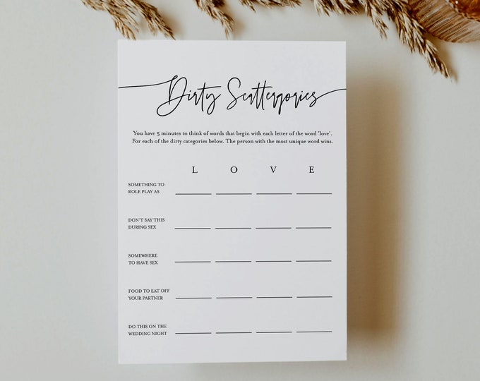 Dirty Scattergories Game, Hen Do Party, Dirty Bridal / Bachelorette Game, Editable Template, Instant Download, Templett, 5x7 #0009-129BACH