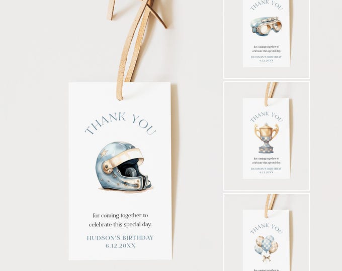 Race Car Theme Favor Tag, 4 Designs, Birthday Tag, Baby Shower Thank You Tag, Instant Download, Editable Template, Templett #0068-259FT