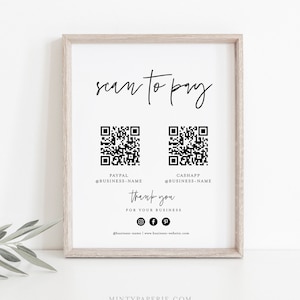 Scan to Pay Sign, Cash App,  Venmo, Paypal Sign, Business QR Code Pay Sign, Editable Template, Instant Download, Templett, 8x10 #0009-78S